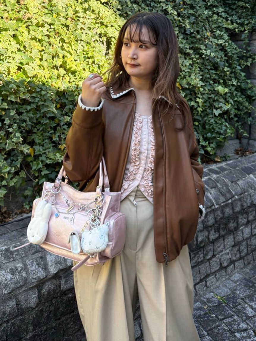 FURFUR「トリミング刺繍レザーライクブルゾン」|ブルゾン・スタジャン|