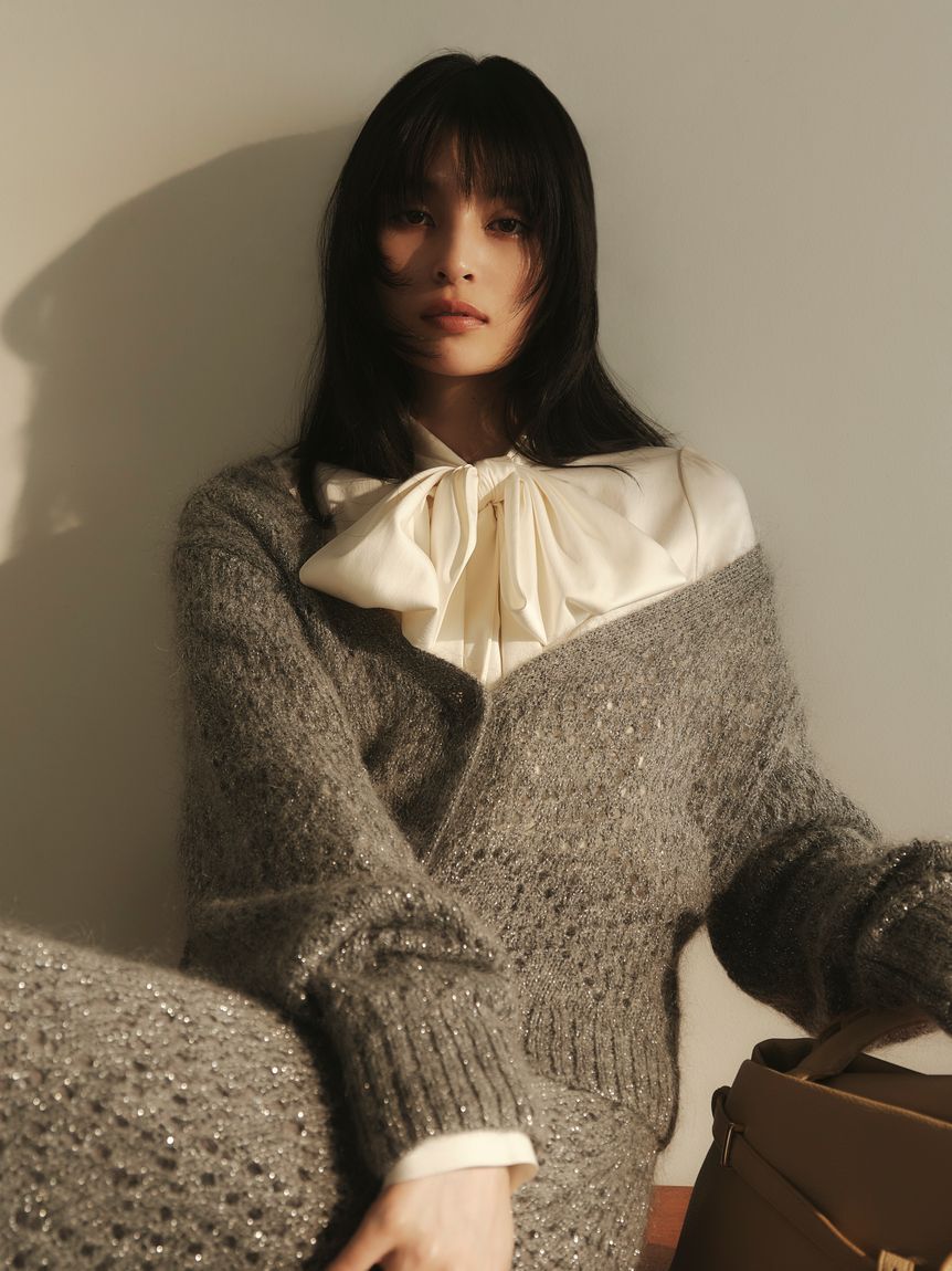 FRAY I.D「モヘアミックスラメニットカーディガン」|カーディガン|GRY