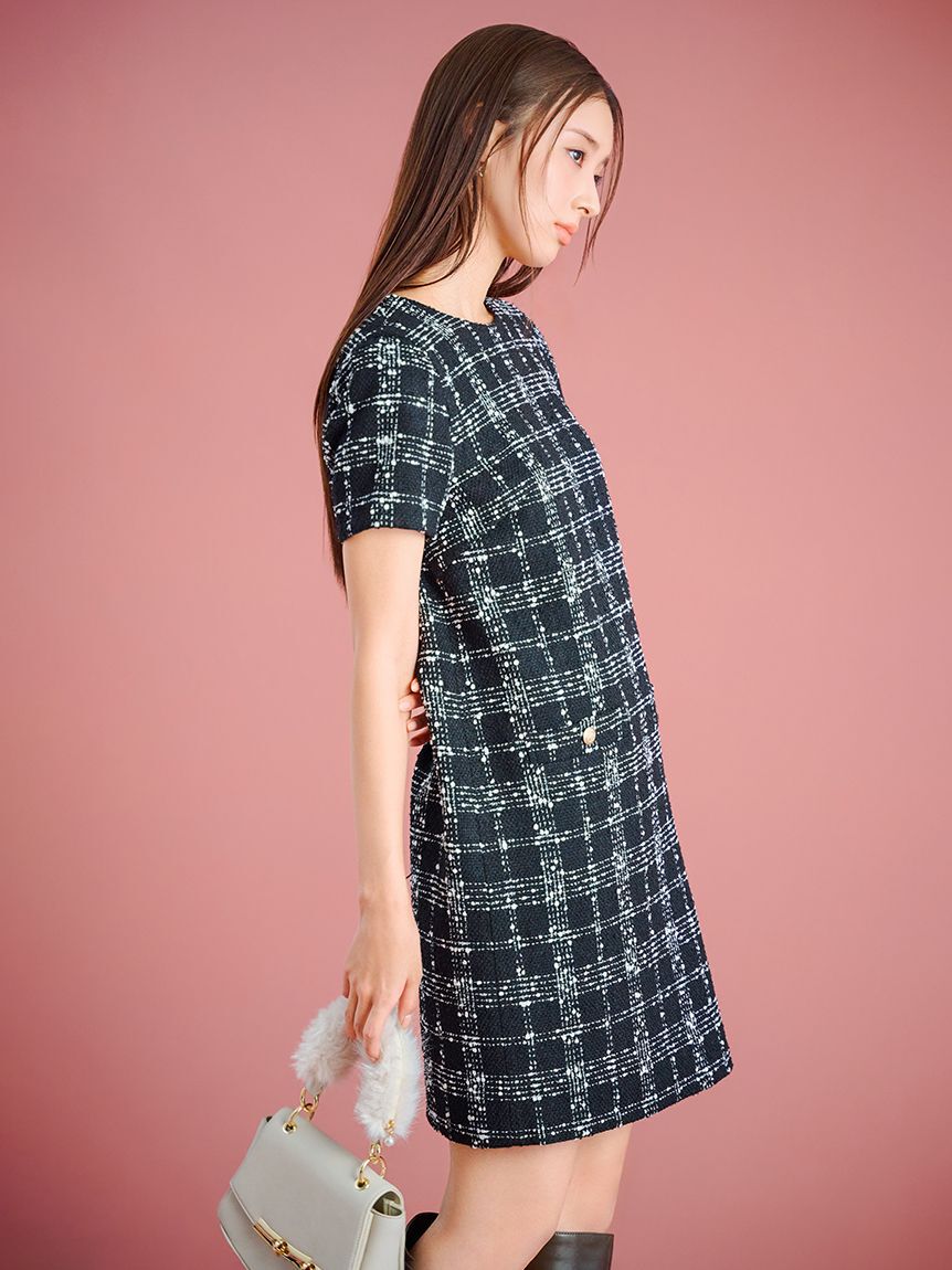 CELFORD「ハーフスリーブツイードミニワンピース」|ワンピース|BLK