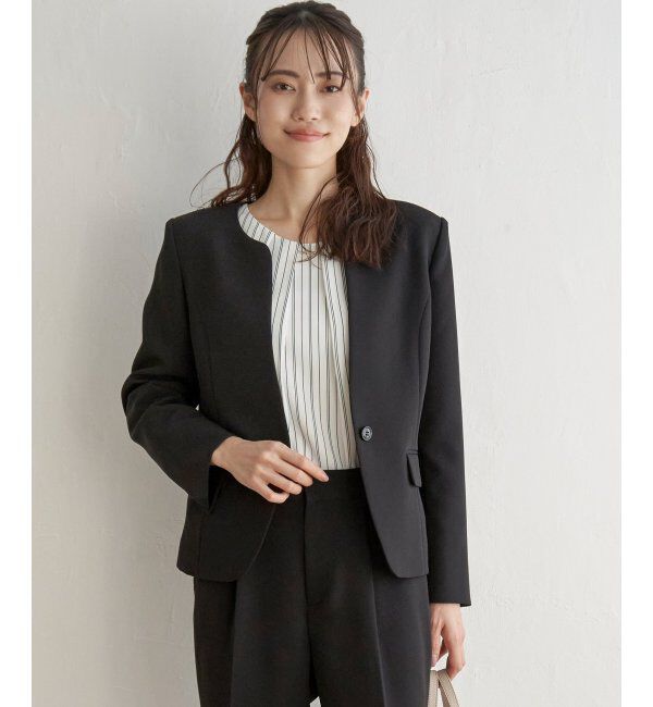 IKKA LOUNGE「【洗濯機で洗える／セットアップ対応】ウォッシャブルキーネックジャケット」|その他|ブラック