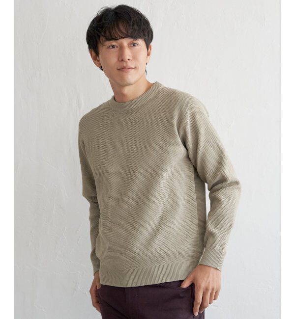 ikka「GOKU楽ニット鹿の子クルーネック」|プルオーバー|ベージュ