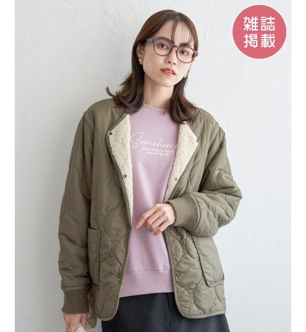 ikka「キルトボアリバーシブルブルゾン」|ブルゾン・スタジャン|カーキ