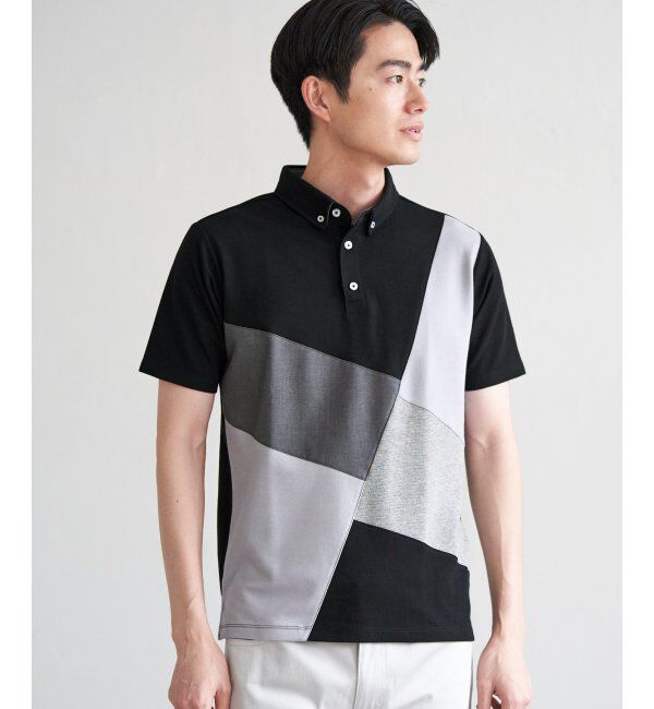 ikka「ブロックス鹿の子ナナメ切り替えポロシャツ」|その他|