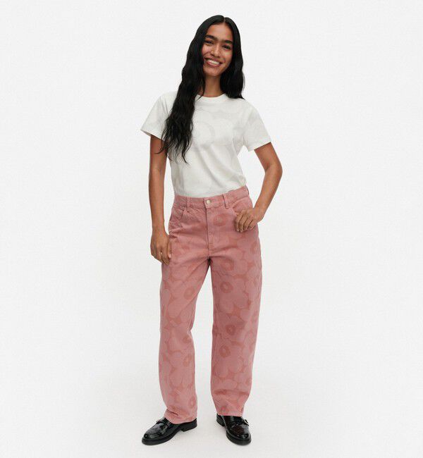 Marimekko「Maridenim Barrel Unikko ジーンズ」|チノ|ピンク&times;ライトピンク