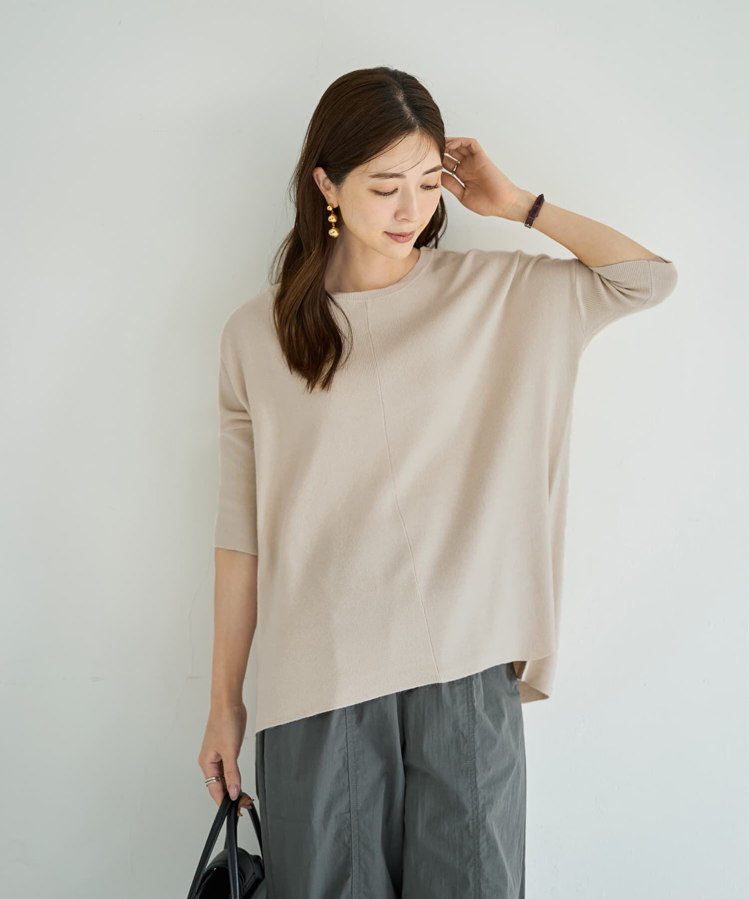 STYLE DELI「ソフトタッチ◆８分袖ドルマンニットトップス」|ニット・セーター|エクリュ