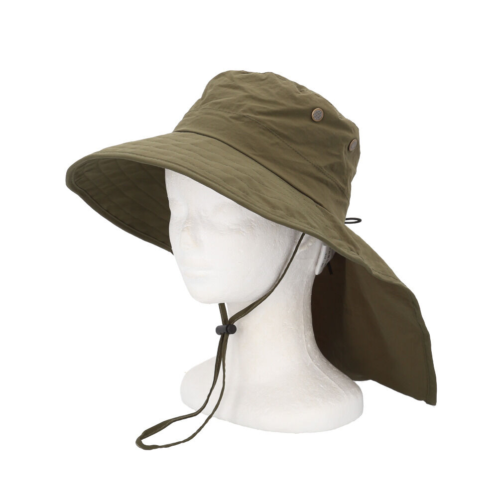 BACKYARD FAMILY「ハット 帽子 レディース 通販 サファリハット たれ付き あご紐付き シンプル 無地 ナイロン」|ハット|グリーン1