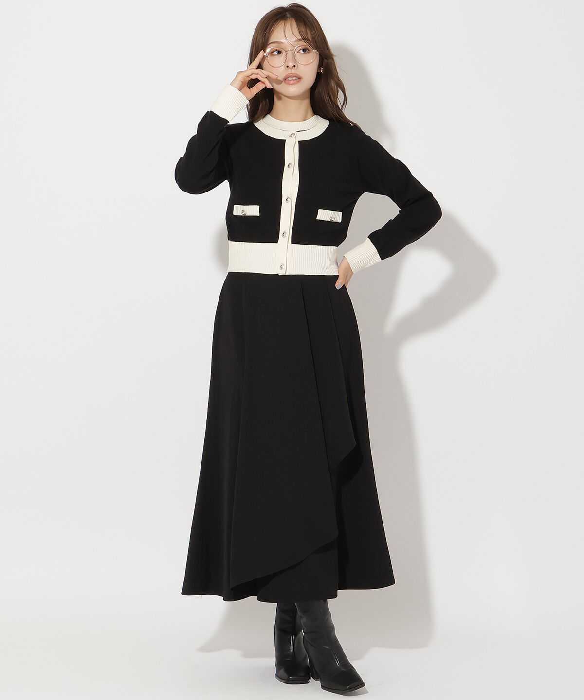 アンドクチュール「バイカラーアンサンブルニット」|カーディガン|