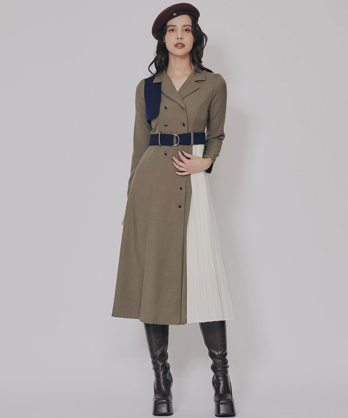 REDYAZEL「バイカラープリーツトレンチワンピース」|ワンピース|