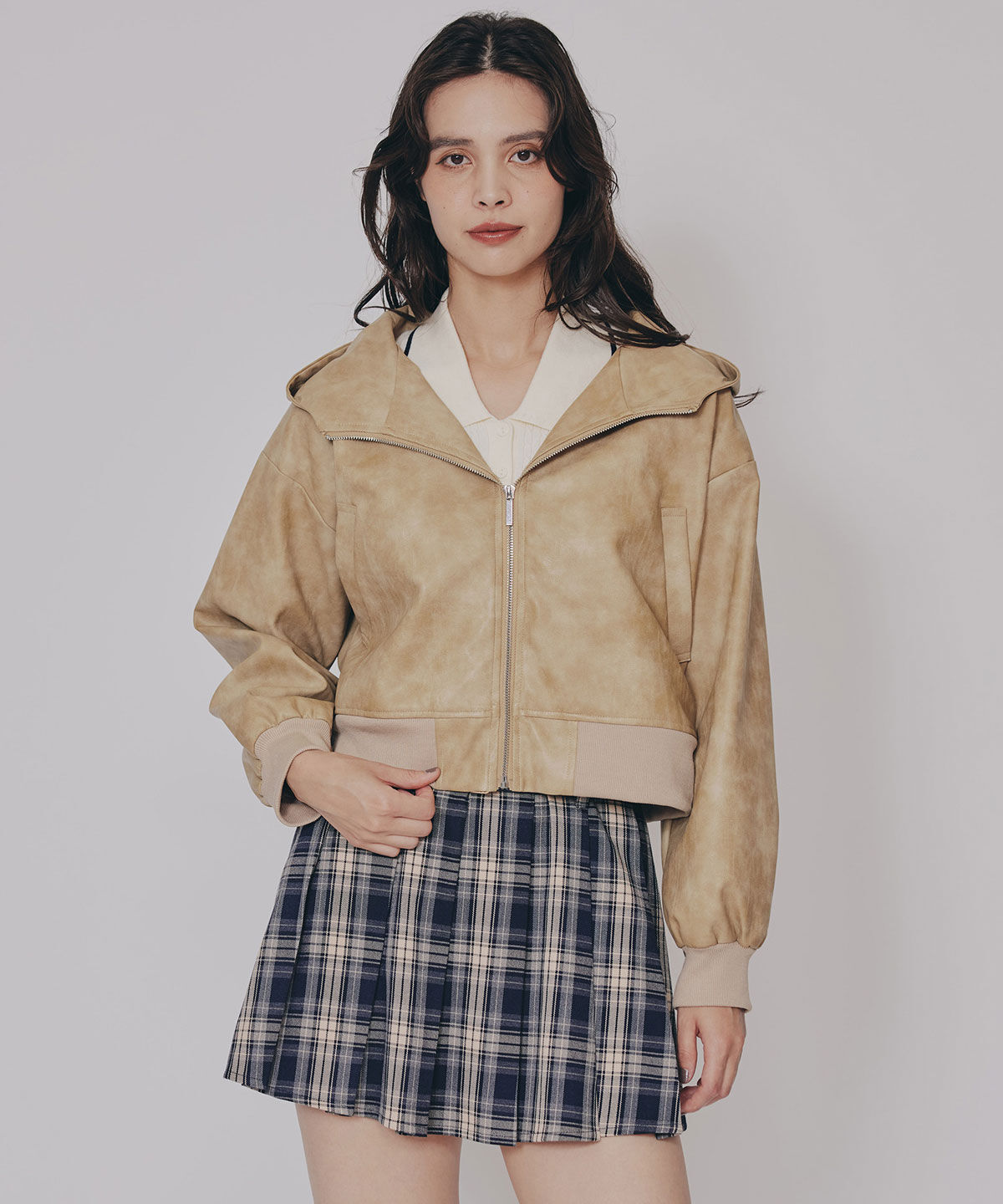 REDYAZEL「ヴィンテージライクレザーフーディブルゾン」|ブルゾン・スタジャン|