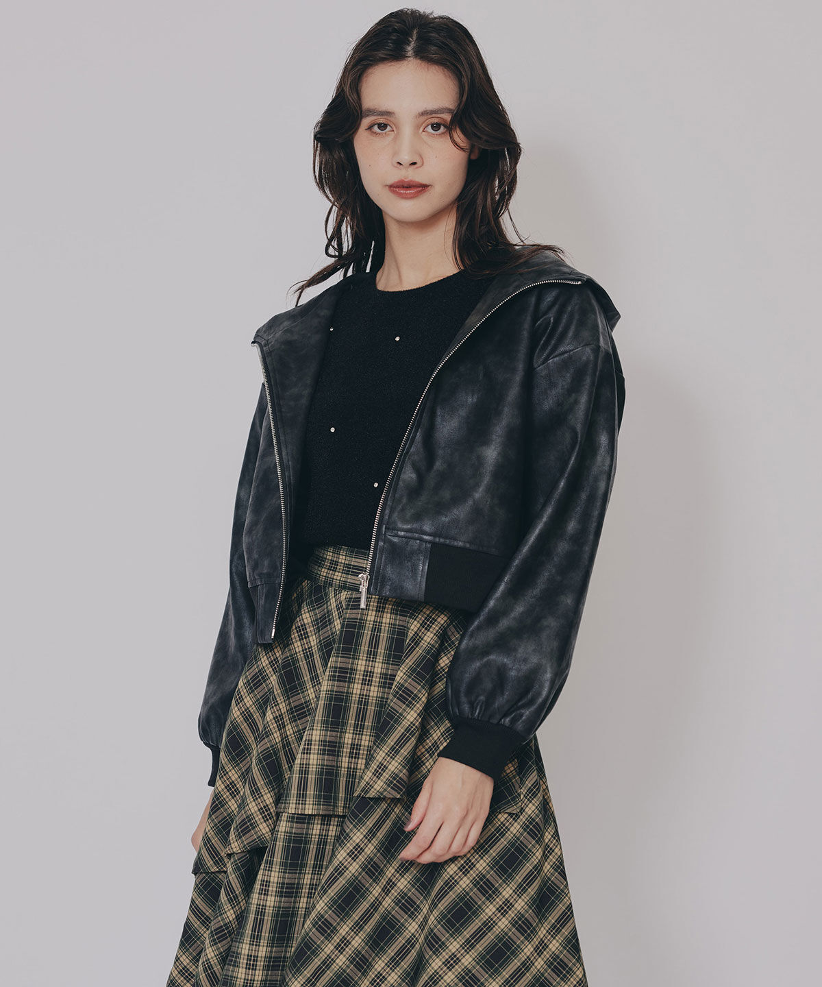 REDYAZEL「ヴィンテージライクレザーフーディブルゾン」|ブルゾン・スタジャン|