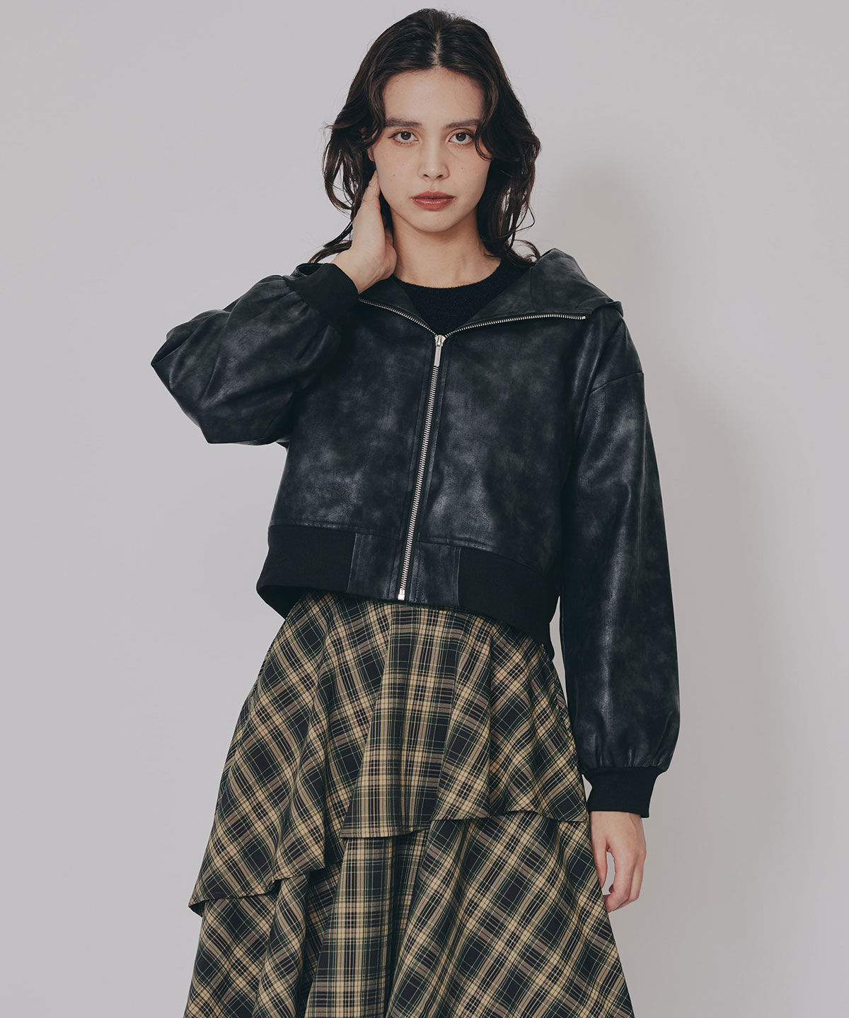 REDYAZEL「ヴィンテージライクレザーフーディブルゾン」|ブルゾン・スタジャン|