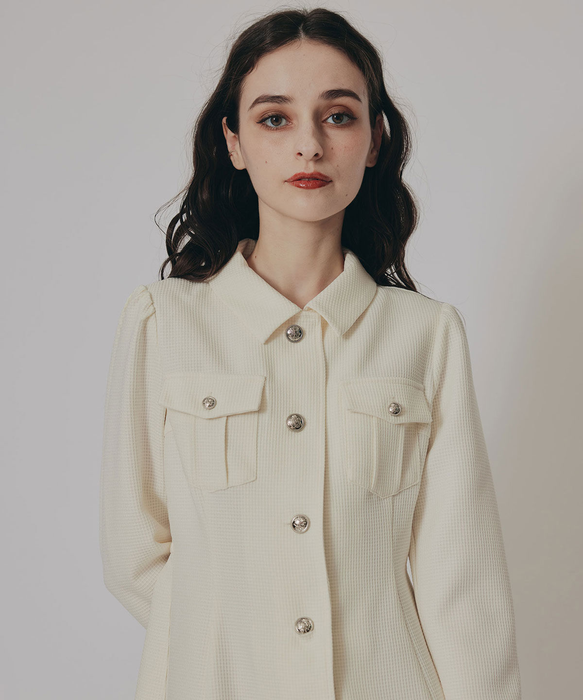 REDYAZEL「エンブレムボタンマイクロワッフルシャツワンピース」|ワンピース|