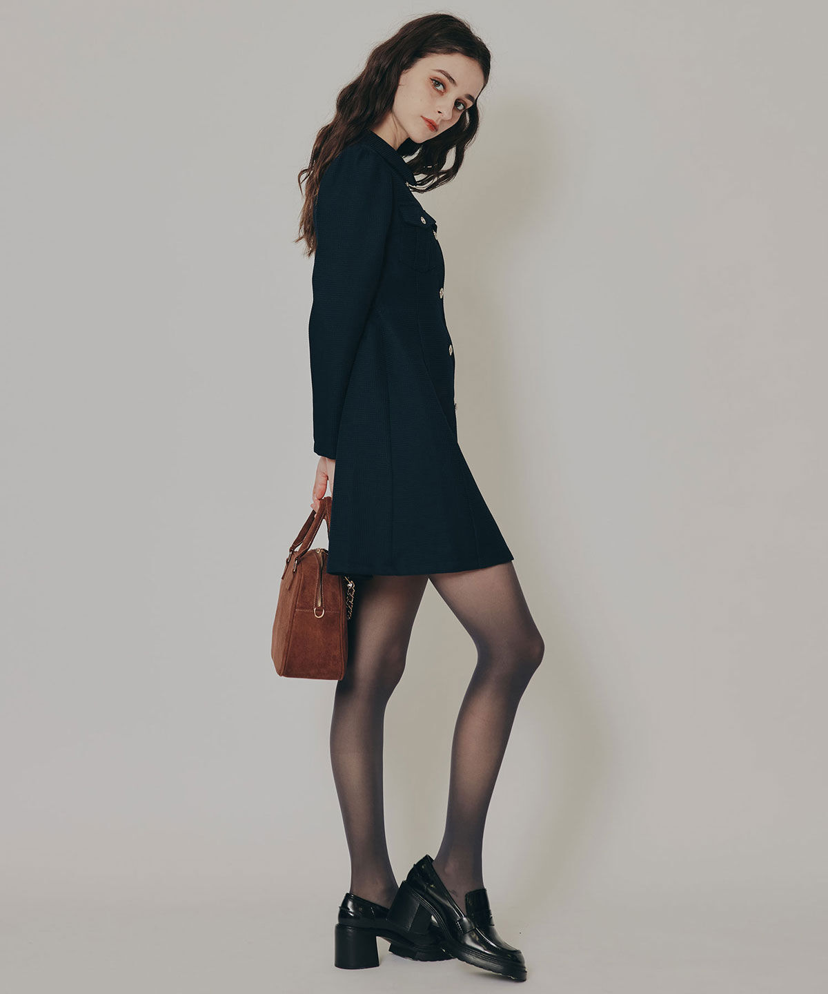 REDYAZEL「エンブレムボタンマイクロワッフルシャツワンピース」|ワンピース|