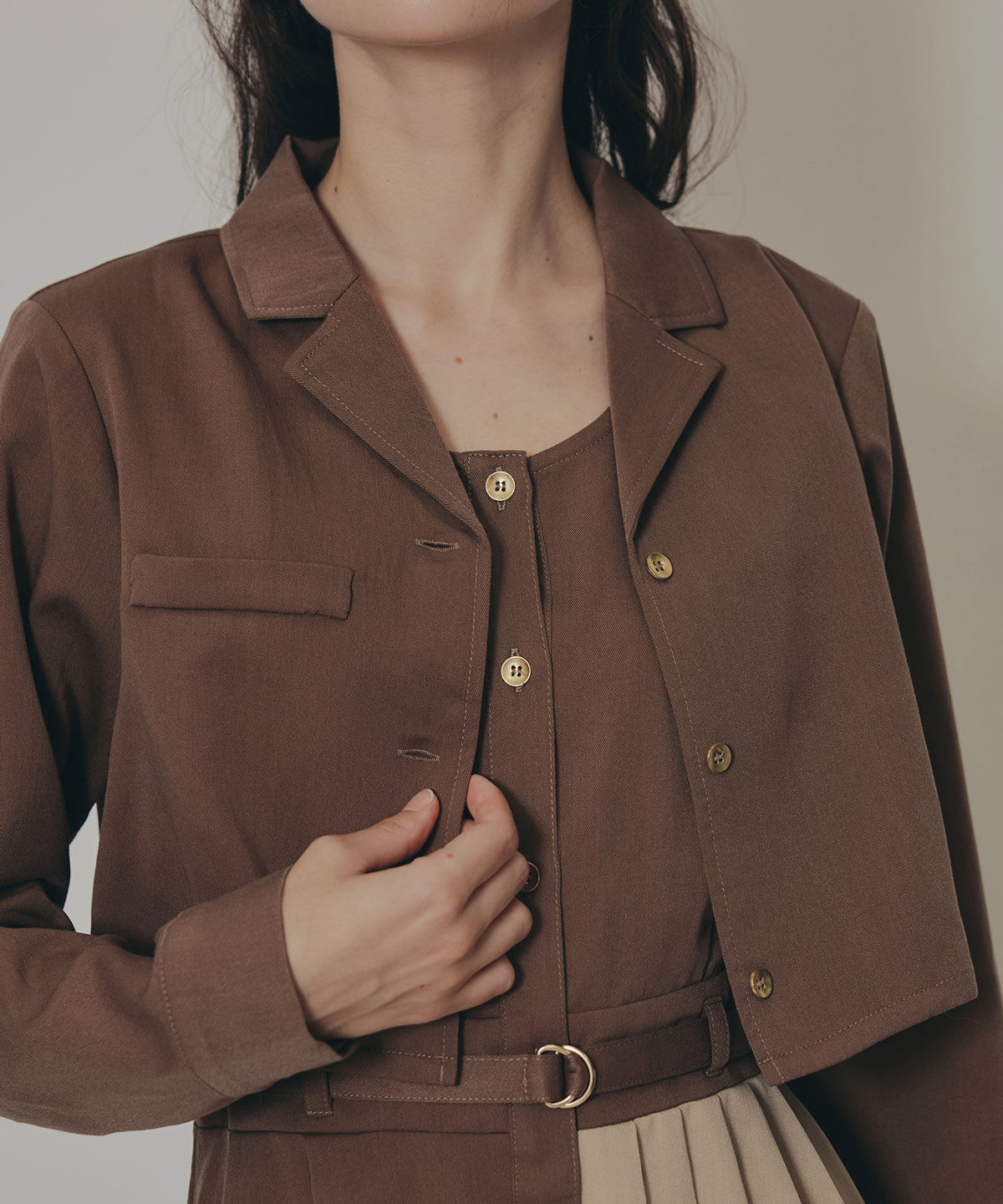 REDYAZEL「バイカラーアシメプリーツロングスリーブシャツワンピース」|ワンピース|