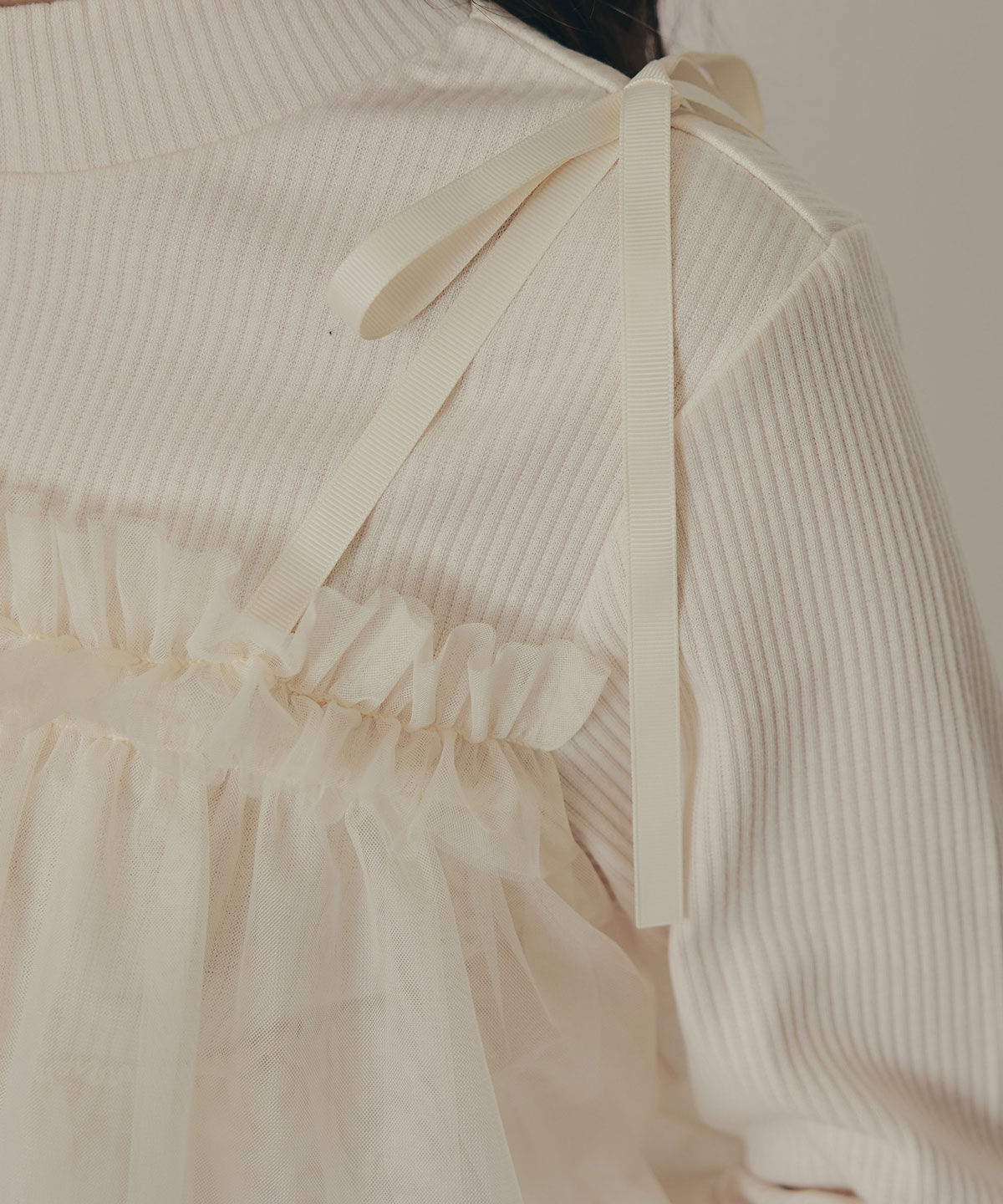 REDYAZEL「リボンチュールフリルビスチェニットトップス」|ニット・セーター|