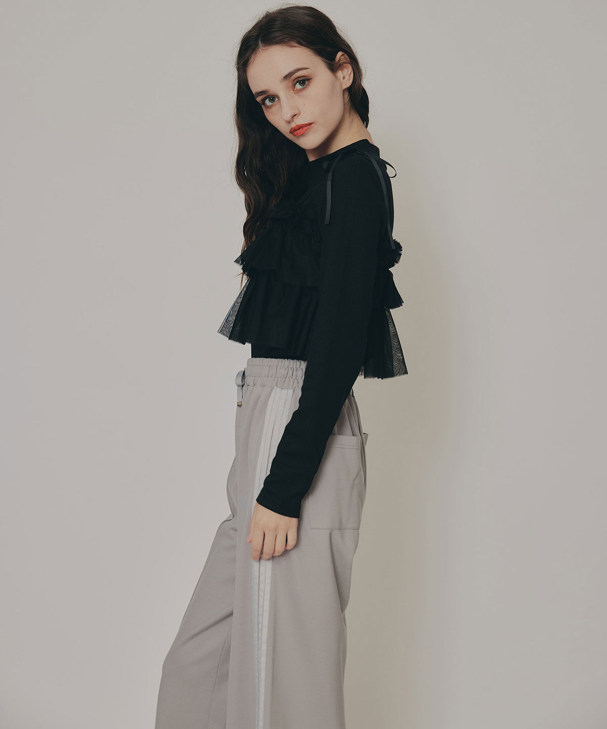 REDYAZEL「リボンチュールフリルビスチェニットトップス」|ニット・セーター|