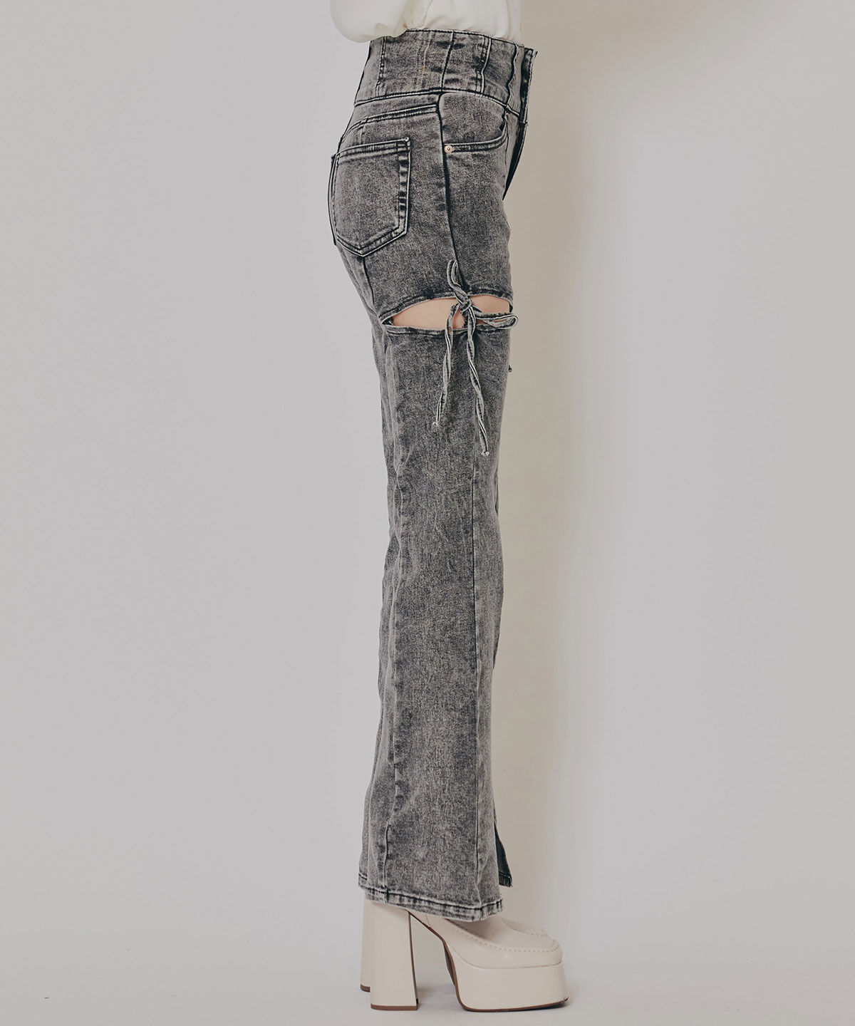 REDYAZEL「カットアウトリボンストレッチデニム」|デニム|