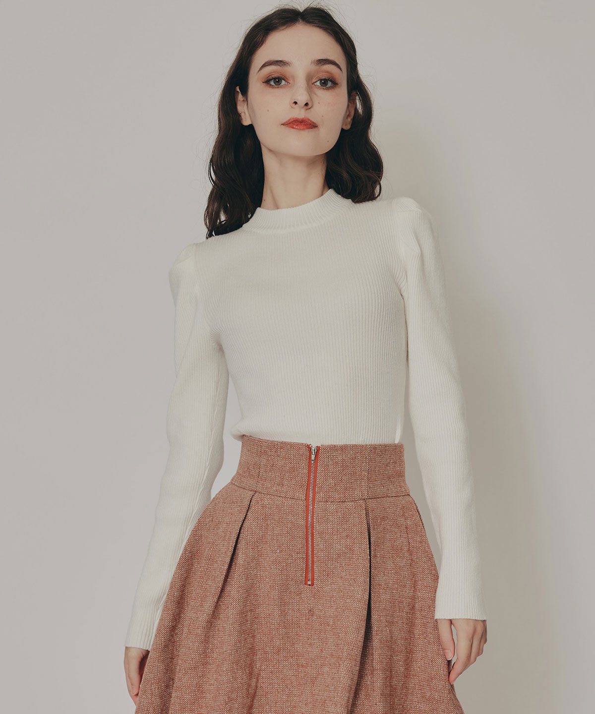 REDYAZEL「パワショルボトルネックニットトップス」|ニット・セーター|ホワイト