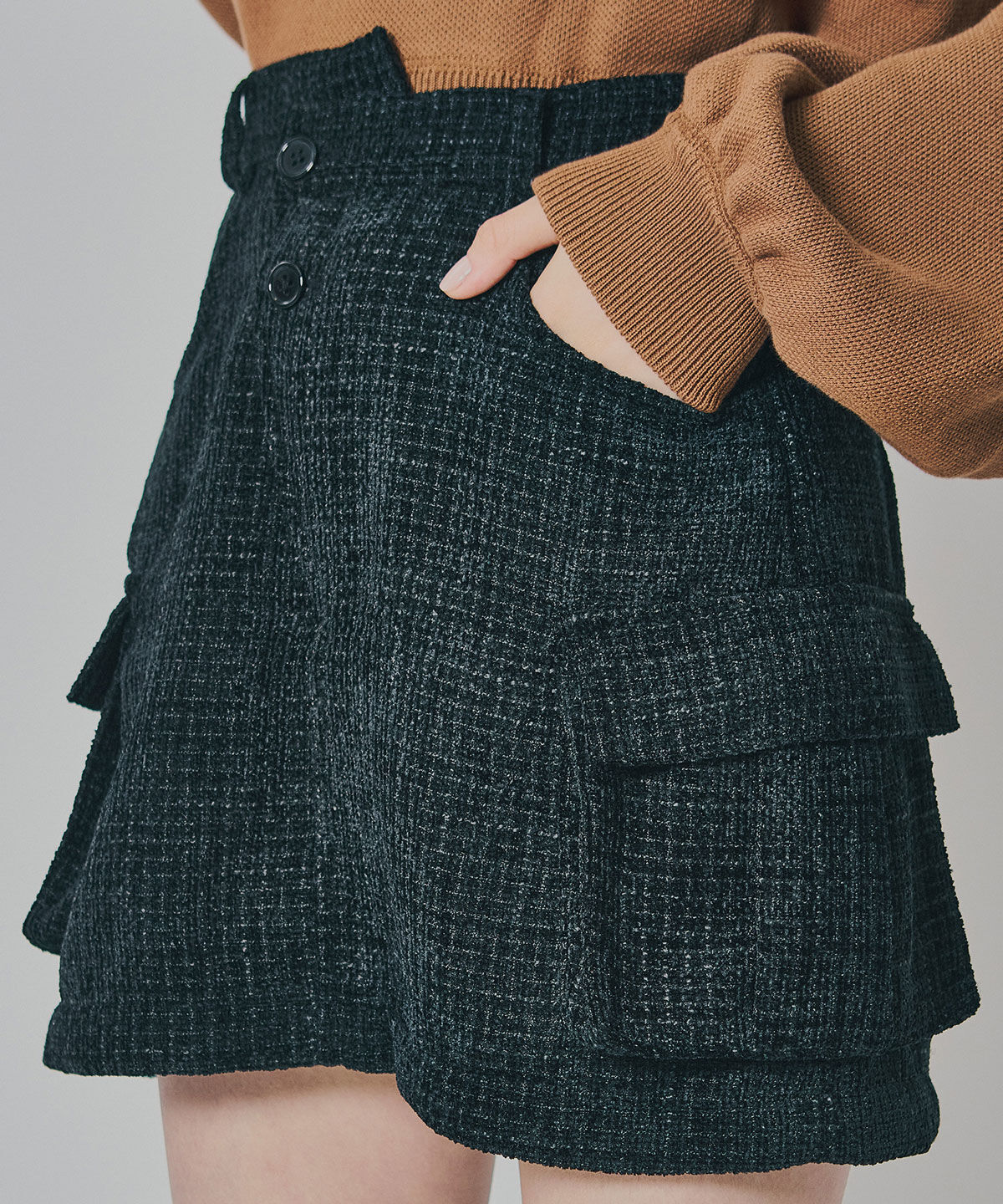 REDYAZEL「モールツイードカーゴミニスカート」|台形|
