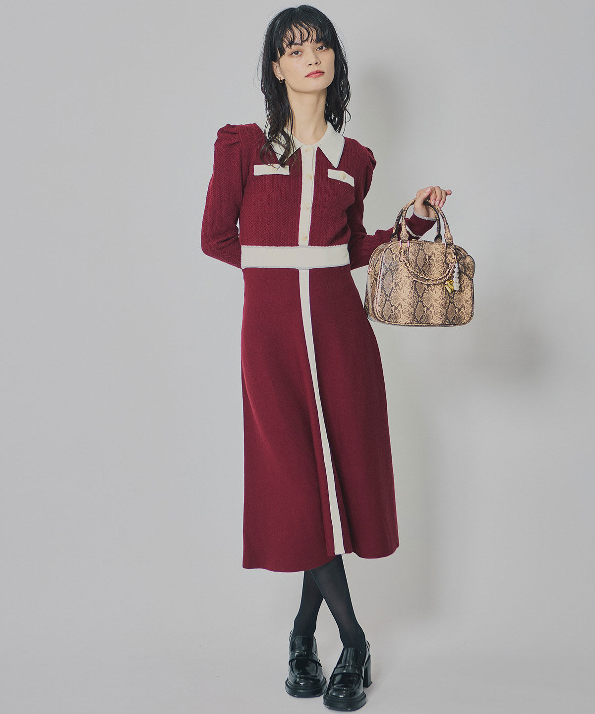 REDYAZEL「マルチケーブルバイカラーニットワンピース」|ワンピース|