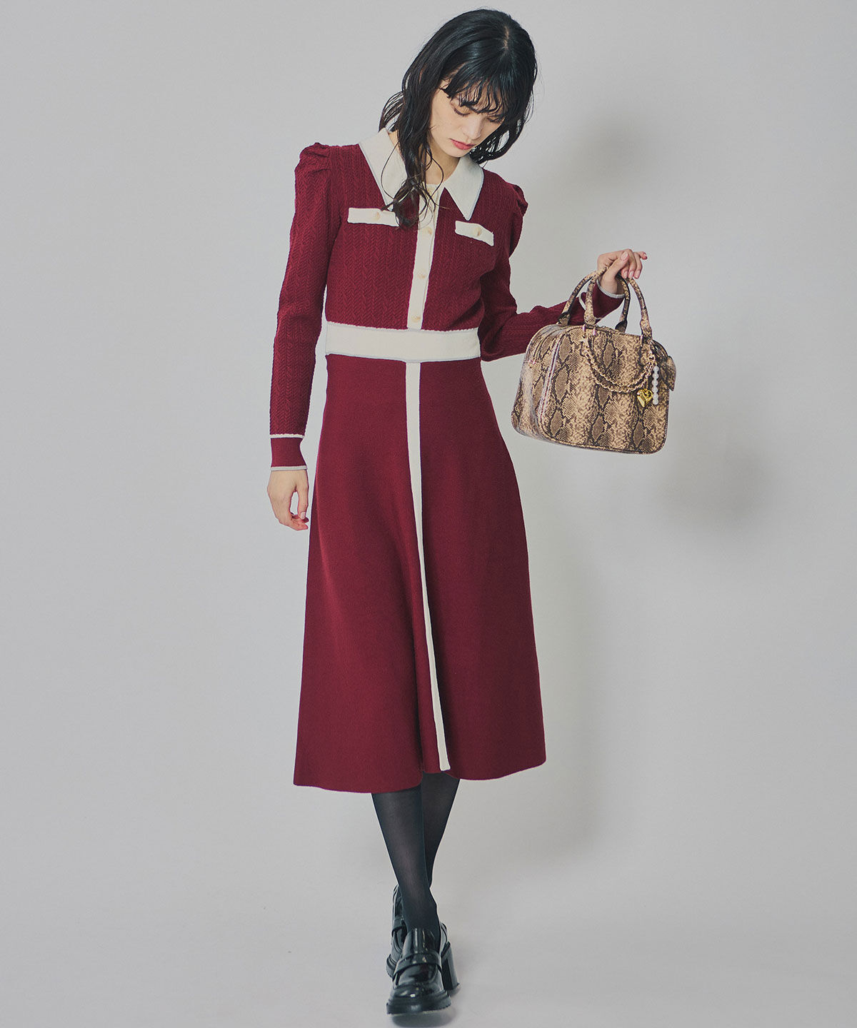 REDYAZEL「マルチケーブルバイカラーニットワンピース」|ワンピース|