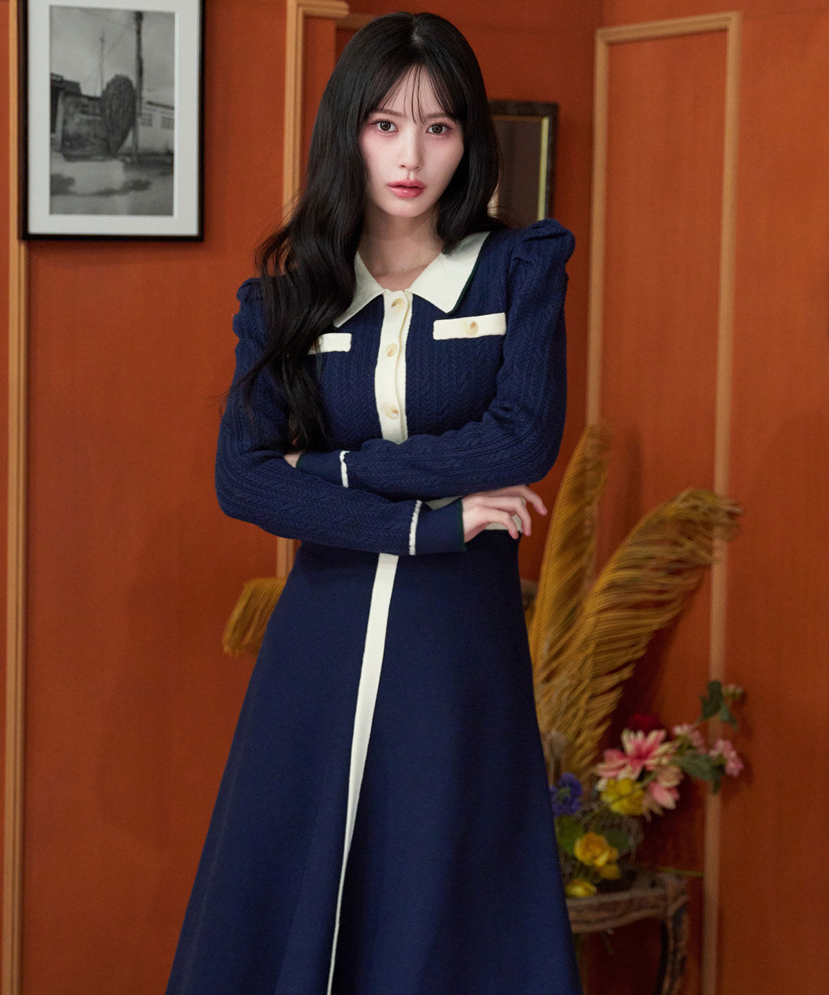 REDYAZEL「マルチケーブルバイカラーニットワンピース」|ワンピース|