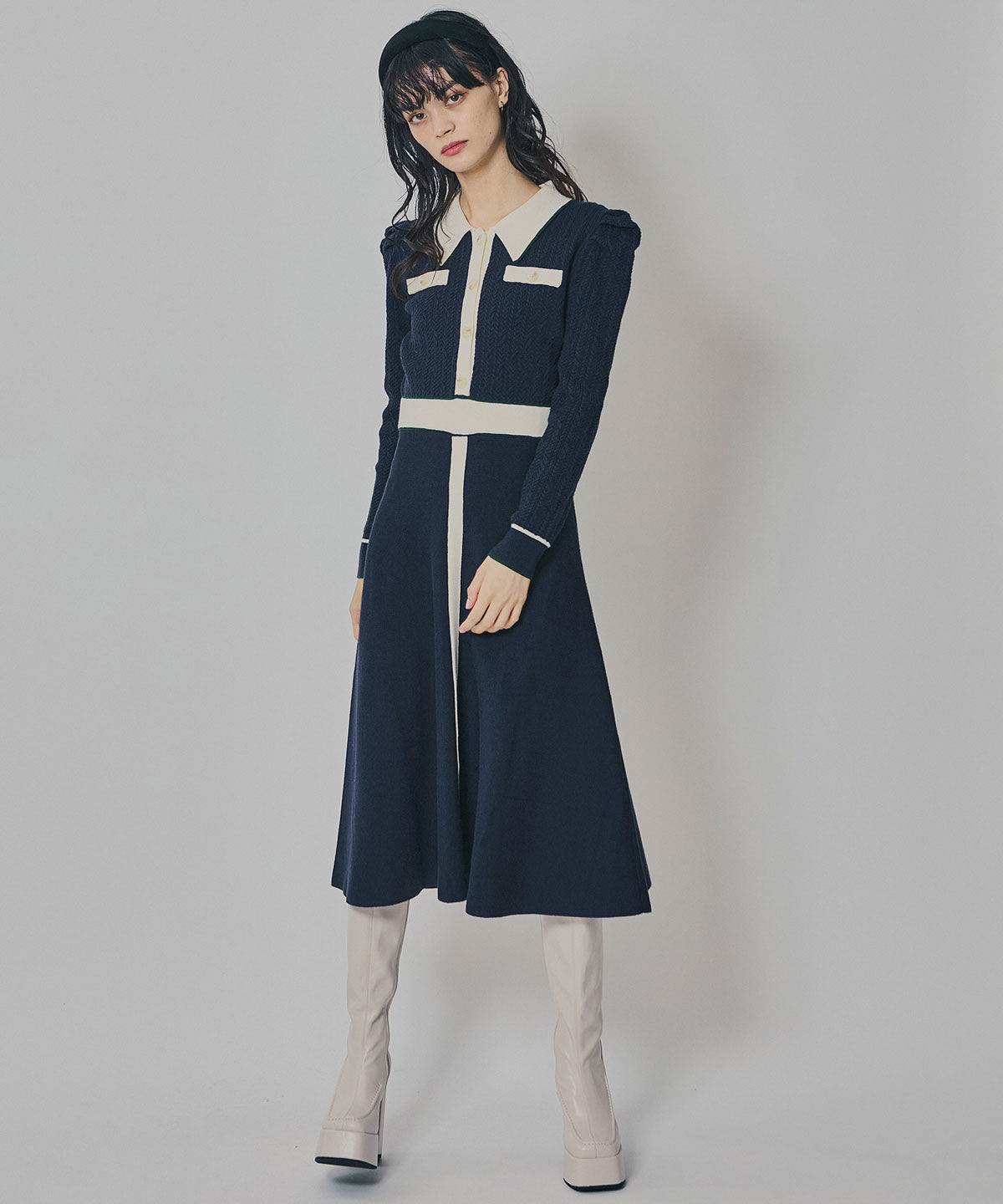 REDYAZEL「マルチケーブルバイカラーニットワンピース」|ワンピース|