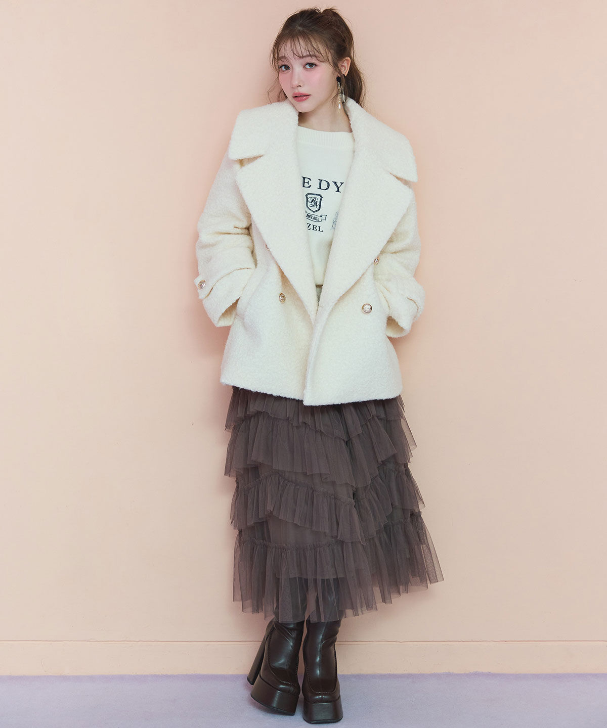 REDYAZEL「ボアダブルミドルコート」|ステンカラーコート|