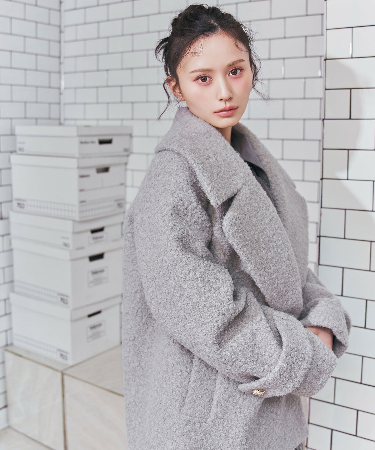 REDYAZEL「ボアダブルミドルコート」|ステンカラーコート|