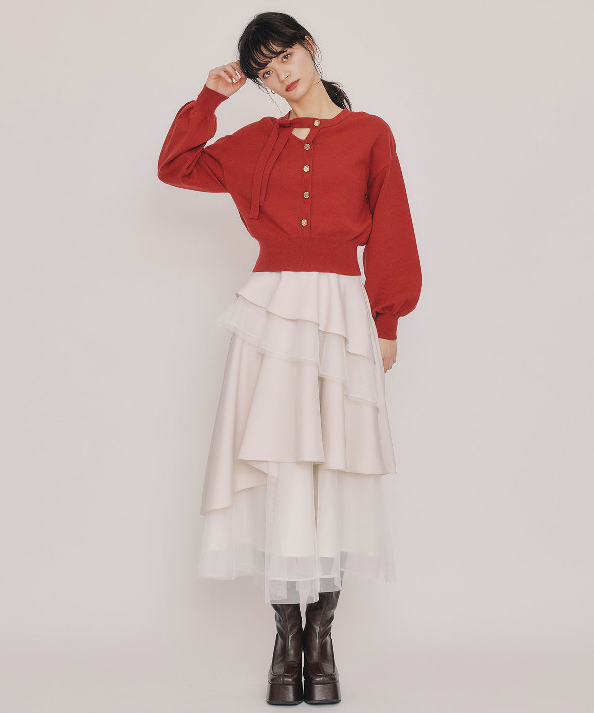 REDYAZEL「アシメカットデザインニットプルオーバー」|ニット・セーター|