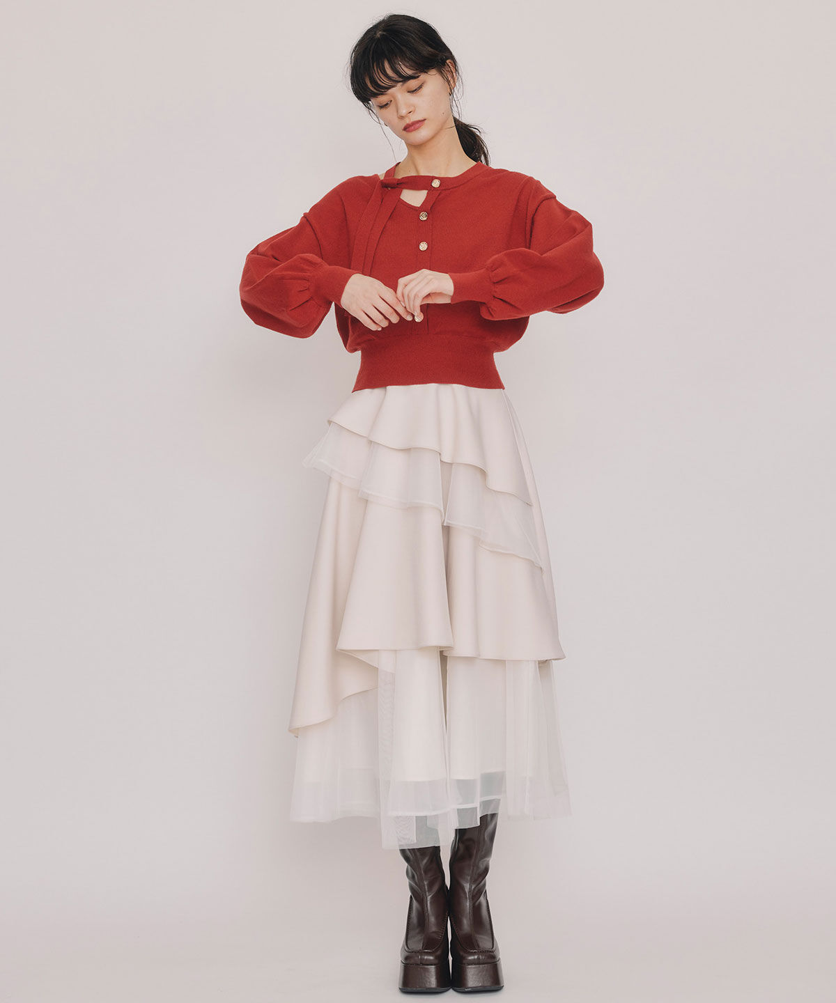 REDYAZEL「アシメカットデザインニットプルオーバー」|ニット・セーター|