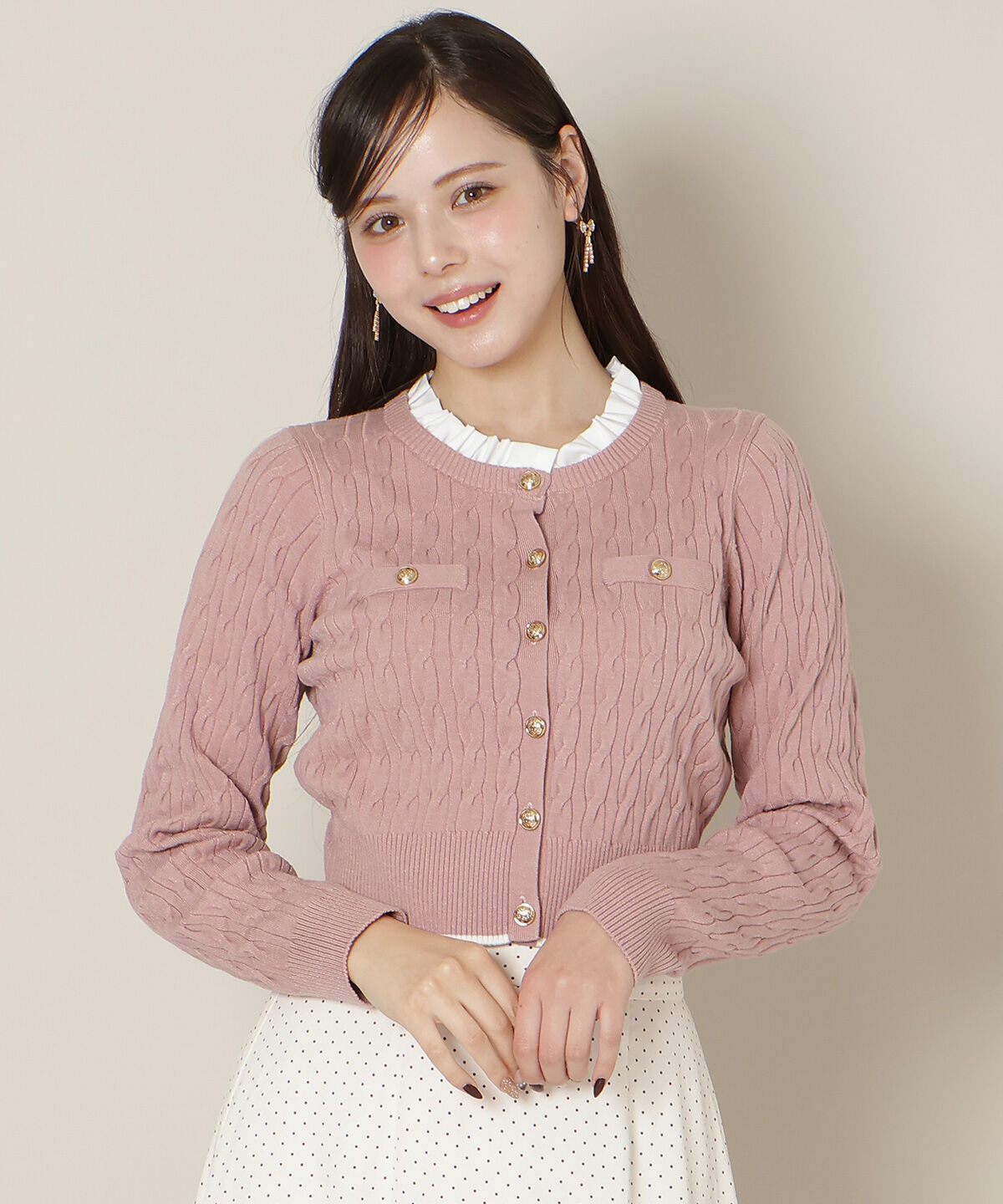 WILLSELECTION「フリルレイヤードケーブルニット」|ニット・セーター|ピンク