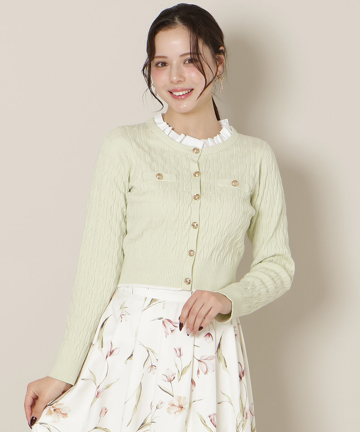 WILLSELECTION「フリルレイヤードケーブルニット」|ニット・セーター|ミント