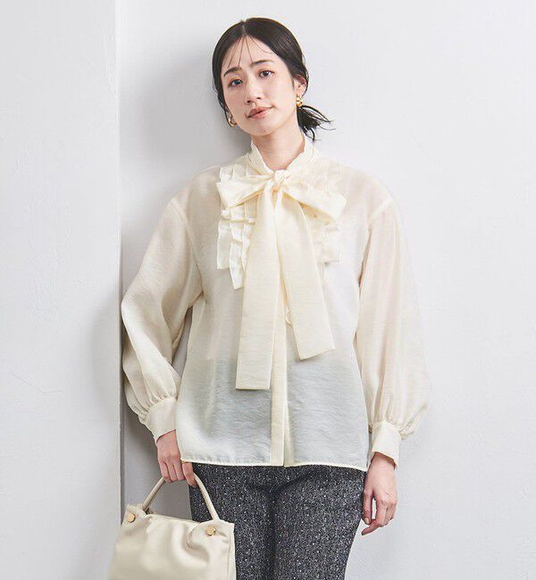UNITED ARROWS「オーガンジー フリル＆ボウタイ ブラウス」|シャツ・ブラウス|