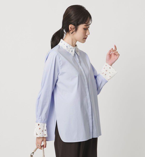 UNITED ARROWS「エンブロイダリー カラー シャツ ‐ウォッシャブル‐」|シャツ・ブラウス|LT.BLUE