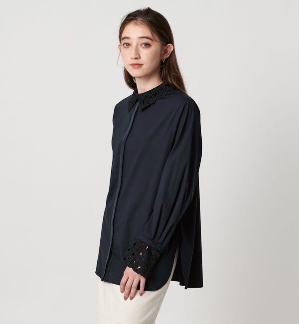 UNITED ARROWS「エンブロイダリー カラー シャツ ‐ウォッシャブル‐」|シャツ・ブラウス|NAVY