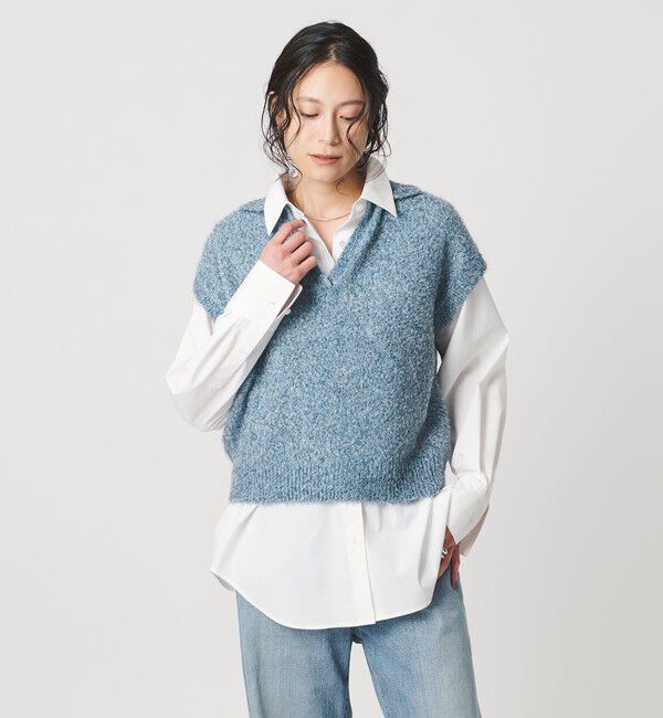 UNITED ARROWS「グリッター スキッパーポロ ベスト」|ニット・セーター|LT.BLUE