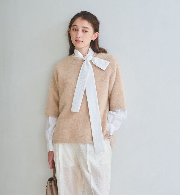 UNITED ARROWS「フォックスカシミヤ ハーフスリーブ Tニット」|ニット・セーター|BEIGE