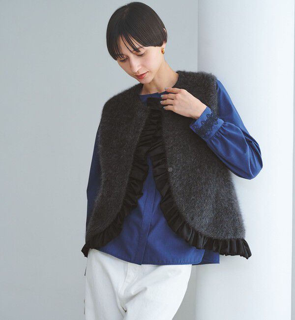 UNITED ARROWS「フォックスカシミヤ フリルコンビ ベスト」|ベスト・ジレ|DK.GRAY