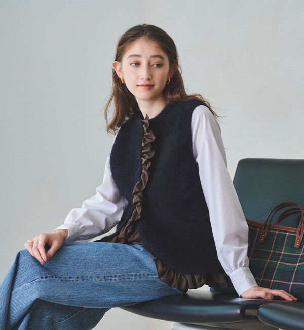 UNITED ARROWS「フォックスカシミヤ フリルコンビ ベスト」|ベスト・ジレ|NAVY