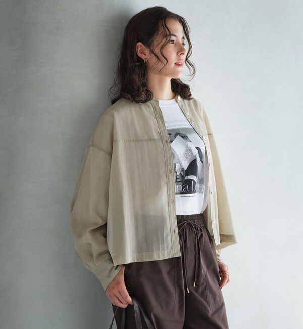 UNITED ARROWS green label relaxing「ソモウライク シアー バンドカラー シャツ」|シャツ・ブラウス|BEIGE