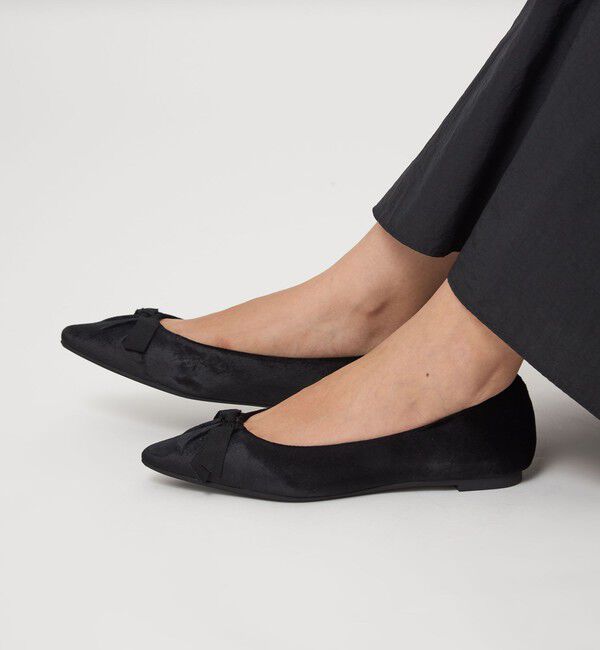 UNITED ARROWS green label relaxing「ポインテッド タックリボン フラットシューズ 撥水 」|パンプス|BLACK