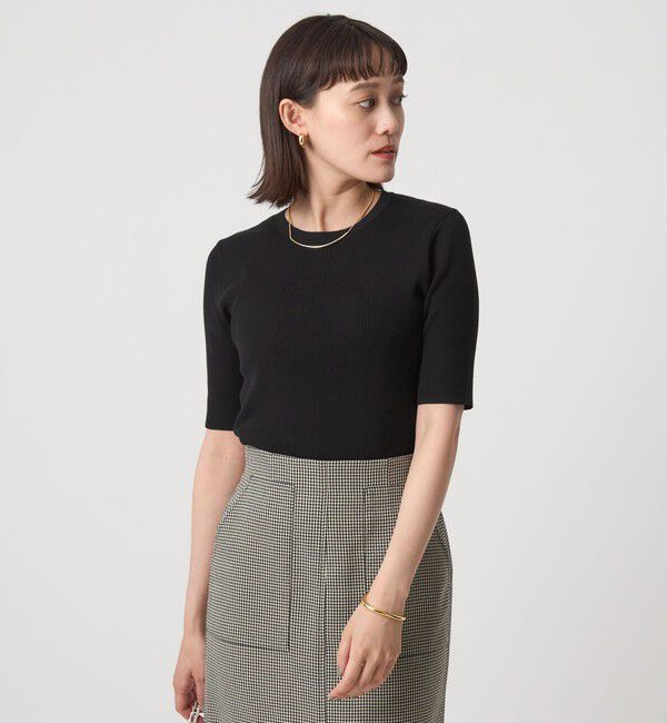 UNITED ARROWS green label relaxing「＜1_OF MINE＞リブ クルーネック 5分袖 ニット プルオーバー」|ニット・セーター|