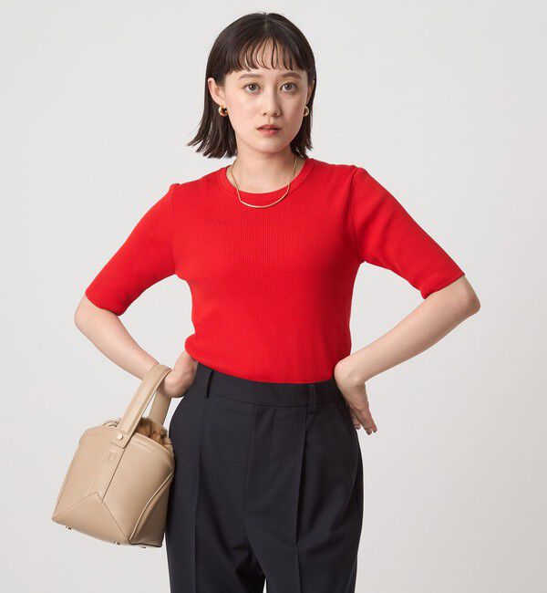 UNITED ARROWS green label relaxing「＜1_OF MINE＞リブ クルーネック 5分袖 ニット プルオーバー」|ニット・セーター|