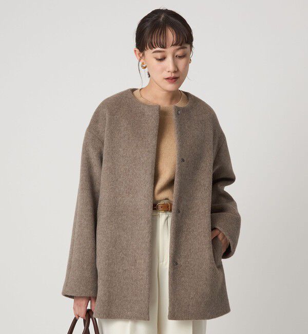 UNITED ARROWS green label relaxing「［size SHORTあり］アンゴラビーバー ノーカラー ミドル コート」|ノーカラーコート|