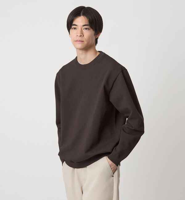 UNITED ARROWS green label relaxing「ポリエステル タック編み クルーネック 長袖 ニット」|ニット・セーター|DK.BROWN