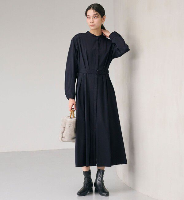 UNITED ARROWS green label relaxing「ウエスト ベルト ロングスリーブ ワンピース マシンウォッシャブル」|ワンピース|NAVY