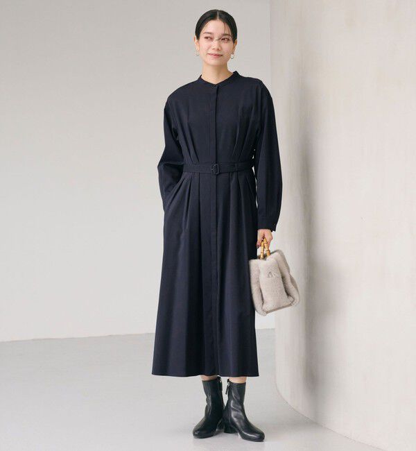 UNITED ARROWS green label relaxing「ウエスト ベルト ロングスリーブ ワンピース マシンウォッシャブル」|ワンピース|