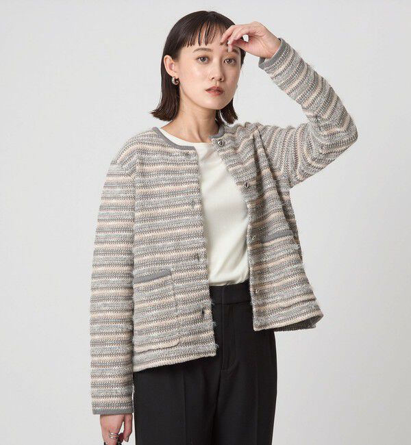 UNITED ARROWS green label relaxing「ミックスツイードライク ノーカラー ニット カーディガン」|カーディガン|