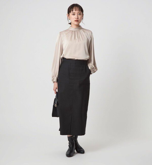 UNITED ARROWS green label relaxing「サテン スタンドネック ギャザー ブラウス」|シャツ・ブラウス|